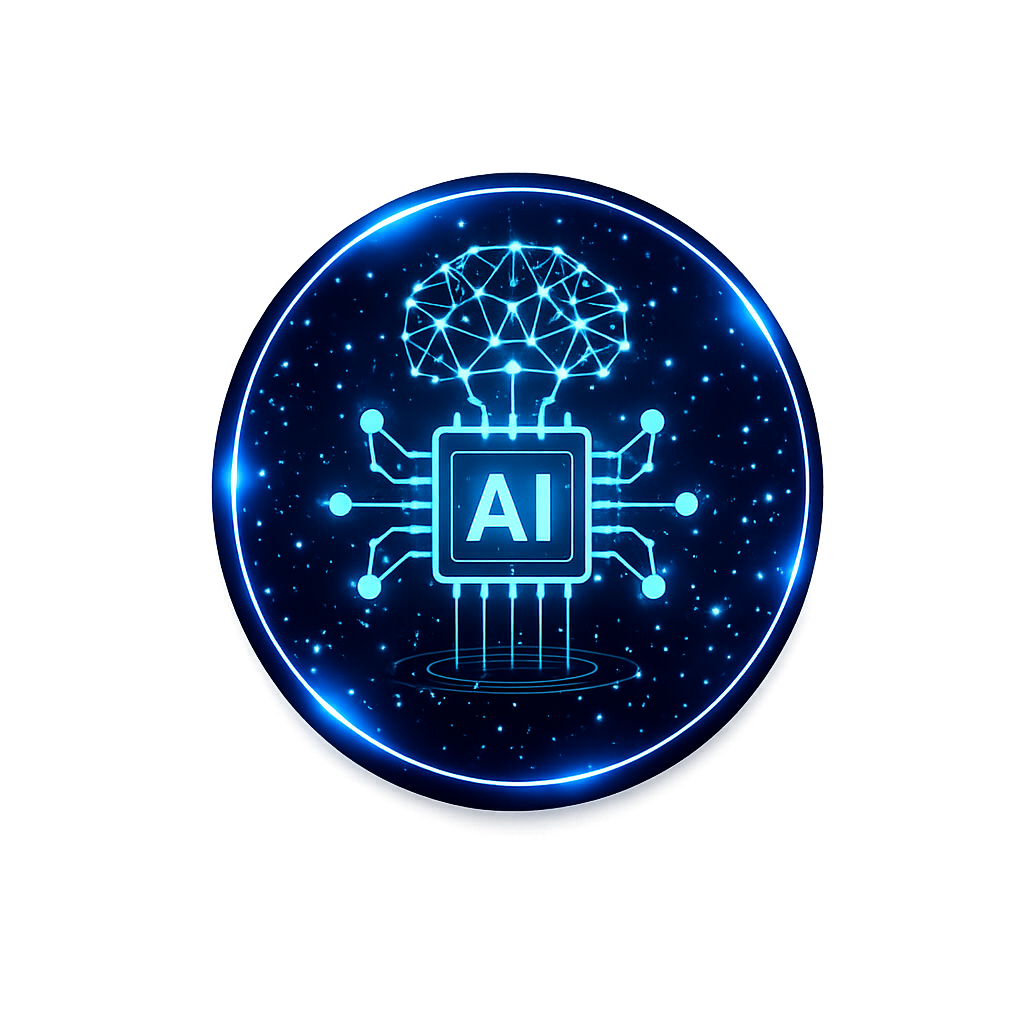 NanoAI™ artificial intelligence governance icon with glowing neural network representing responsible AI adoption and security